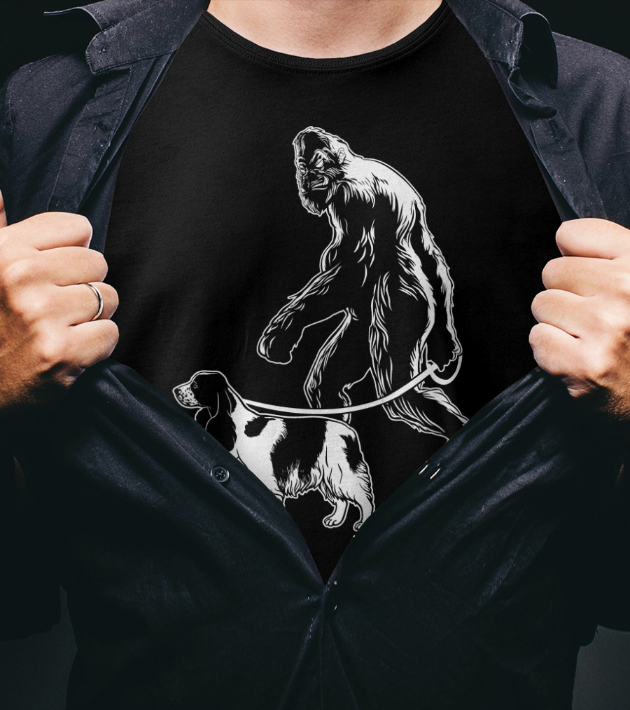 Bigfoot Walking Cocker Spaniel Dog T-Shirt