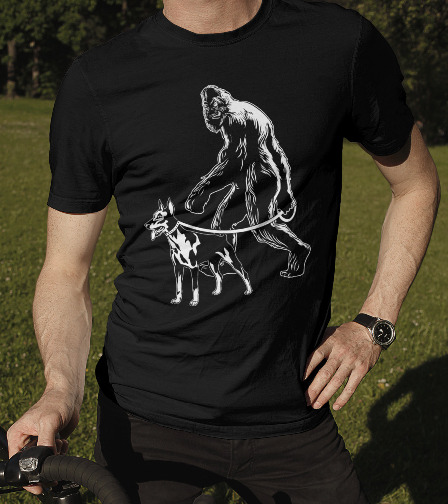Bigfoot Walking Doberman Dog T-Shirt