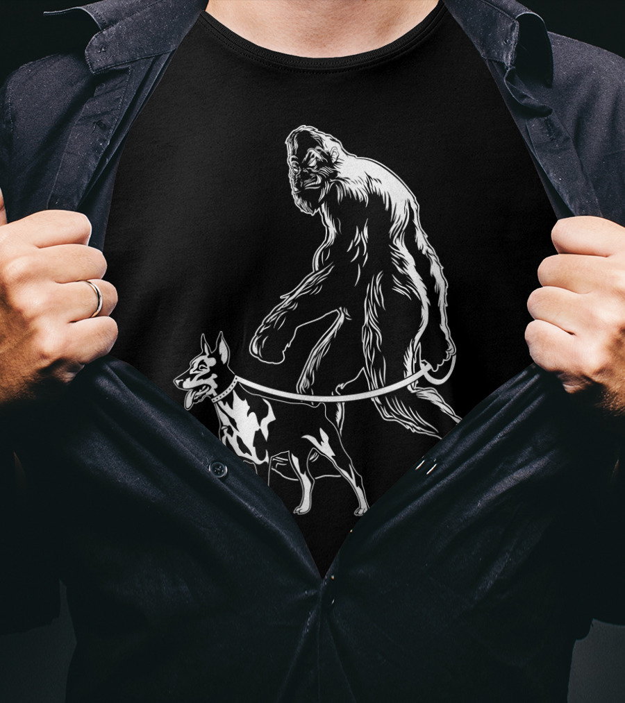 Bigfoot Walking Doberman Dog T-Shirt