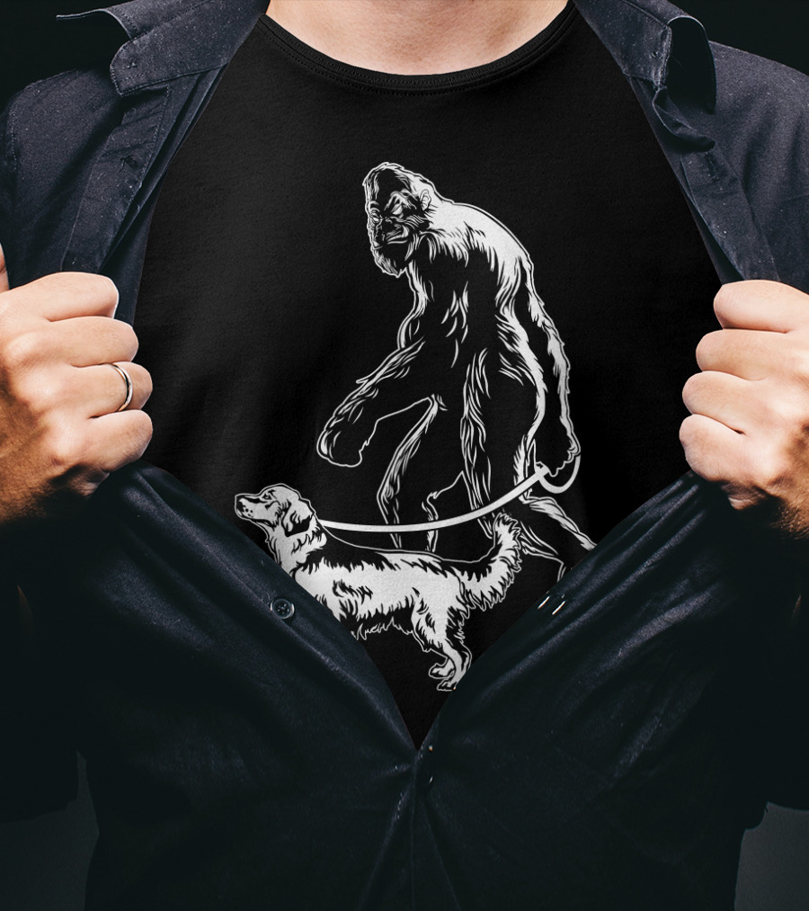 Bigfoot Walking Golden Retriever Dog T-Shirt