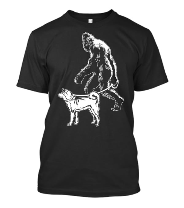 Bigfoot Walking Akita Dog T-Shirt