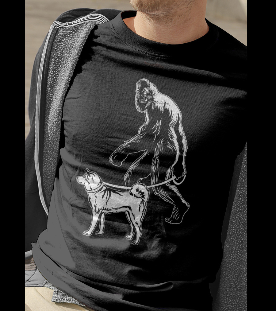 Bigfoot Walking Akita Dog T-Shirt