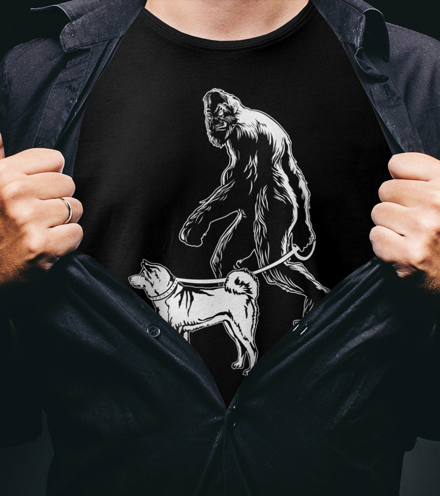 Bigfoot Walking Akita Dog T-Shirt