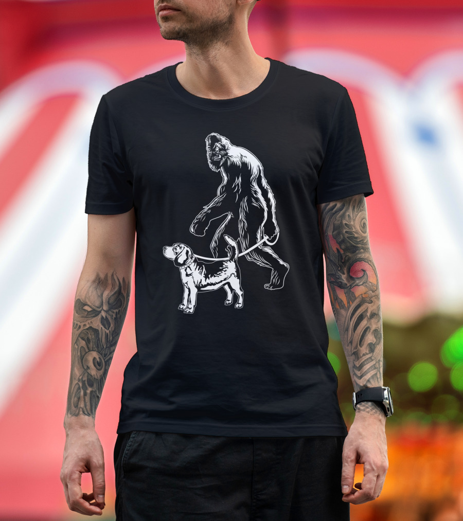 Bigfoot Walking Beagle Dog T-Shirt