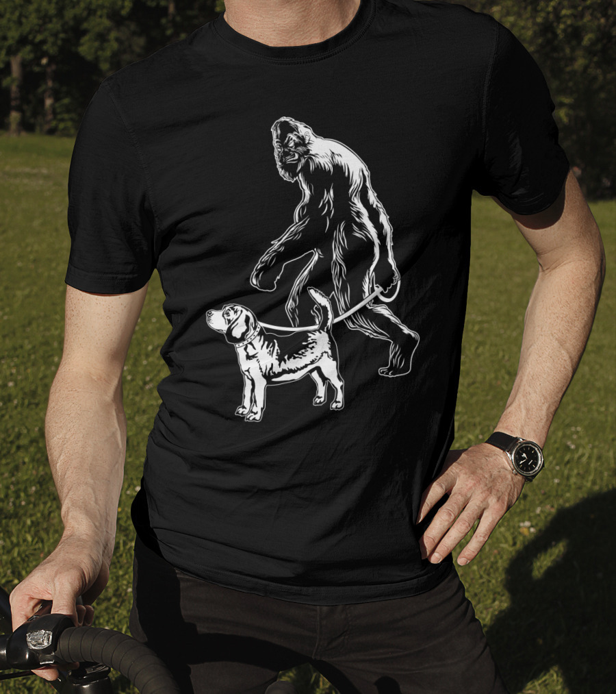 Bigfoot Walking Beagle Dog T-Shirt