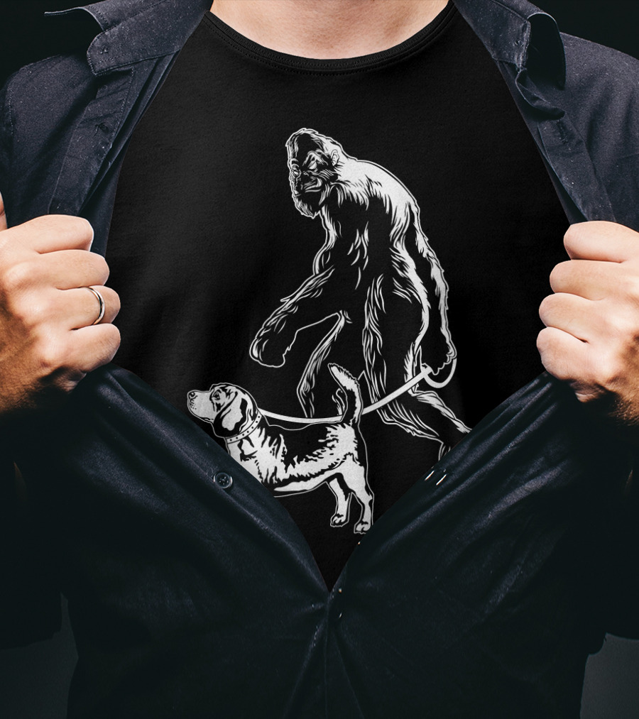Bigfoot Walking Beagle Dog T-Shirt