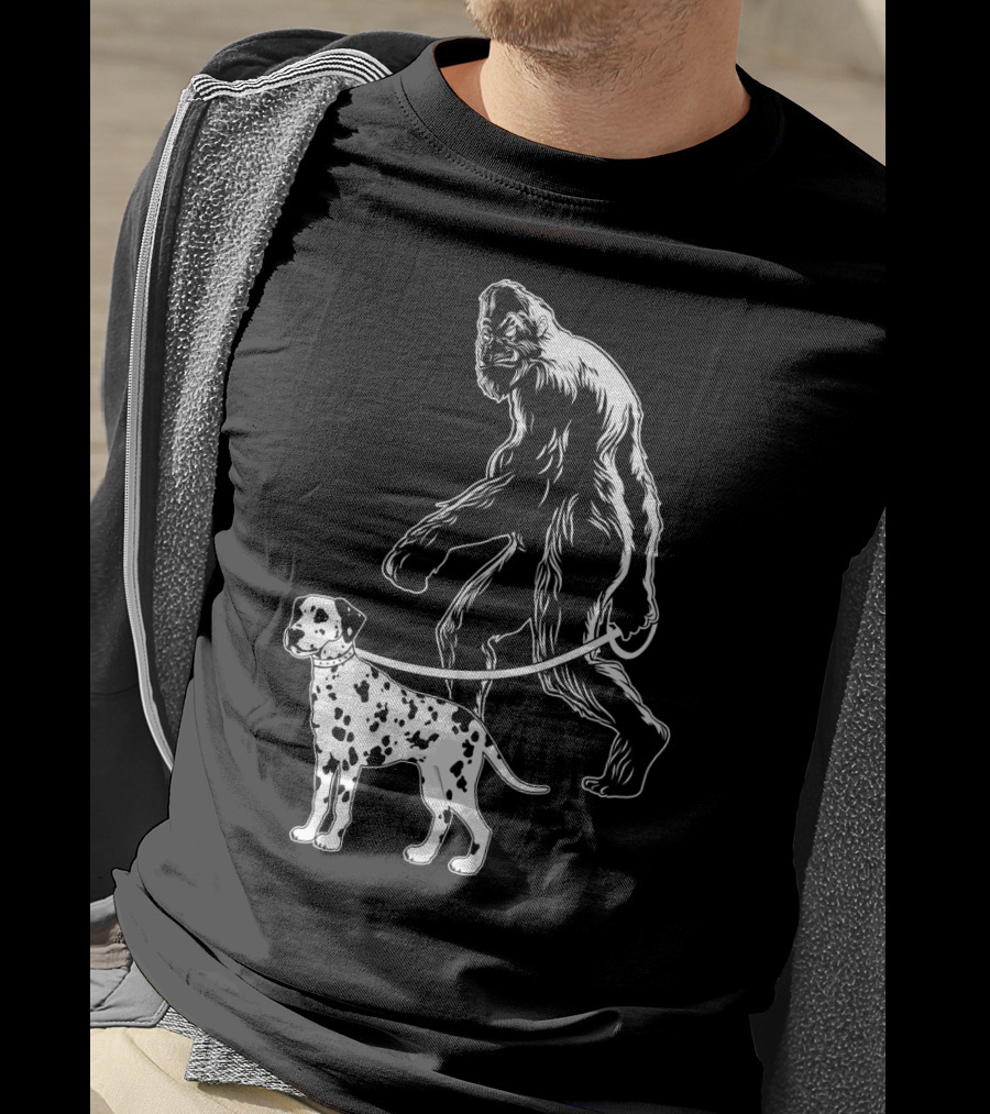 Bigfoot Walking Dalmatian Iconic Dog Companion Scene T-Shirt