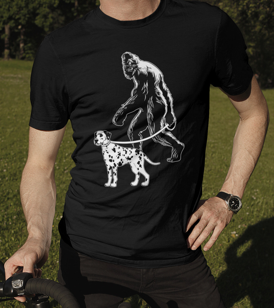 Bigfoot Walking Dalmatian Iconic Dog Companion Scene T-Shirt