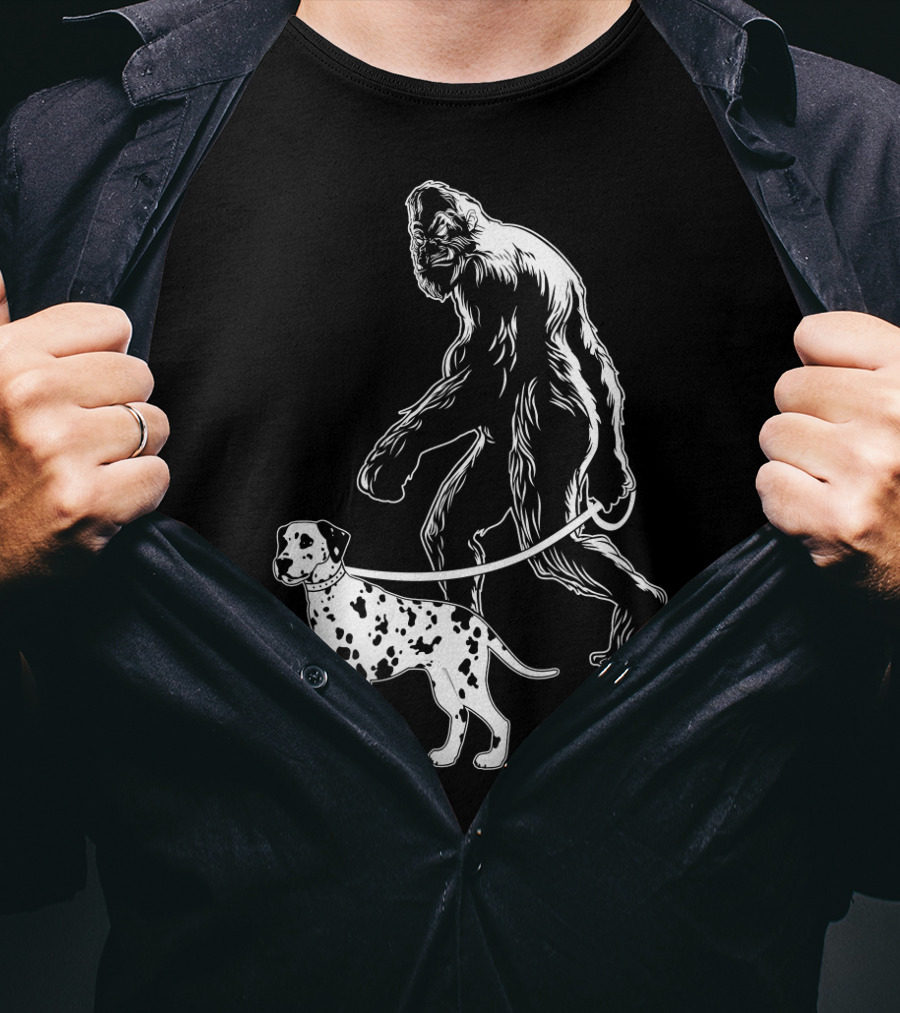 Bigfoot Walking Dalmatian Iconic Dog Companion Scene T-Shirt