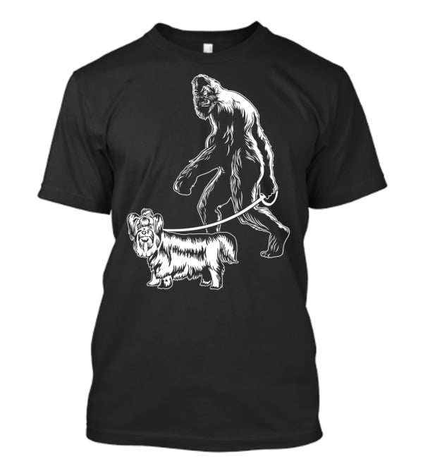 Bigfoot Walking A Yorkie Dog T-Shirt