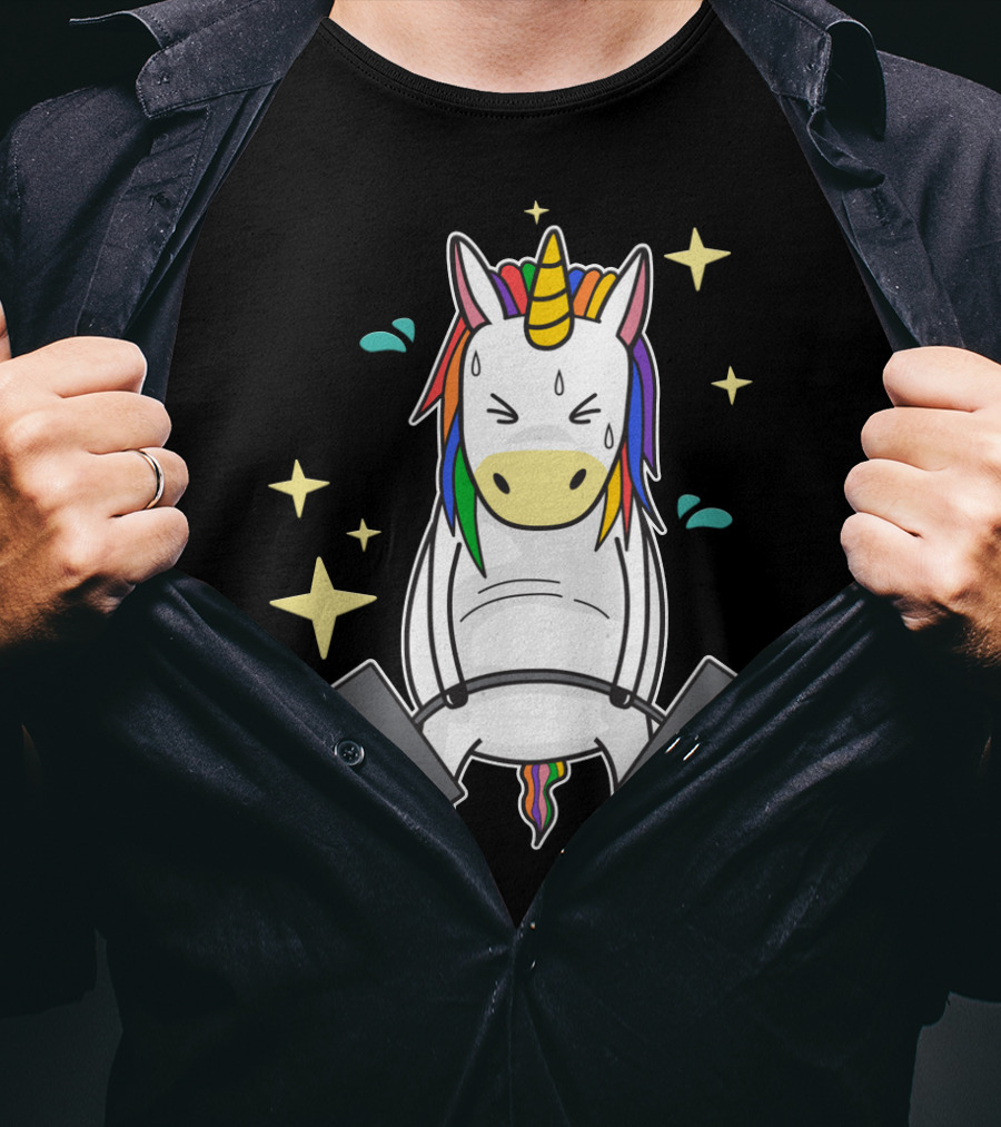 Unicorn Weightlifting Fitness Gym Sweat Rainbow Mane Stars T-Shirt