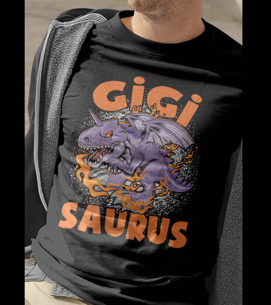 GIGI SAURUS Purple Fire-Breathing Dragon Dinosaur With Horns And Wings T-Shirt