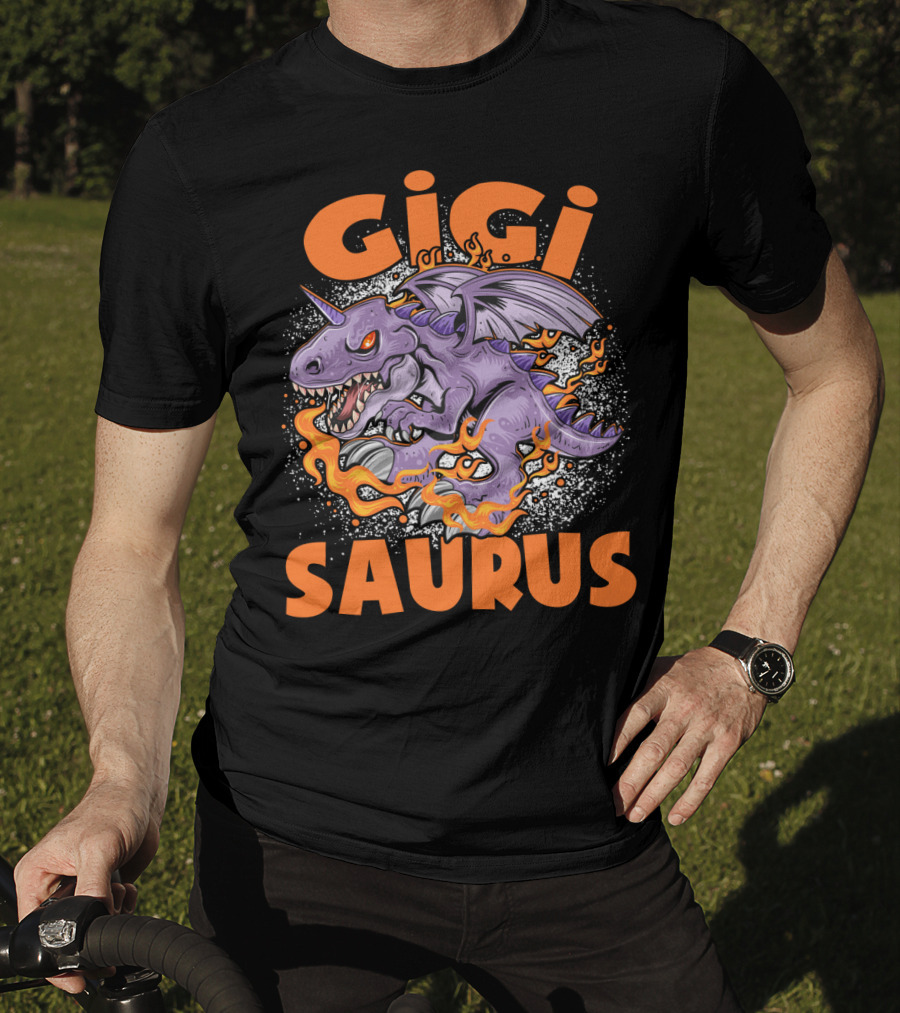 GIGI SAURUS Purple Fire-Breathing Dragon Dinosaur With Horns And Wings T-Shirt