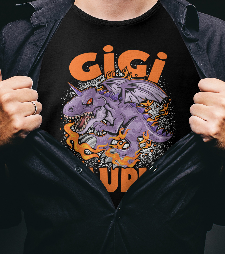 GIGI SAURUS Purple Fire-Breathing Dragon Dinosaur With Horns And Wings T-Shirt
