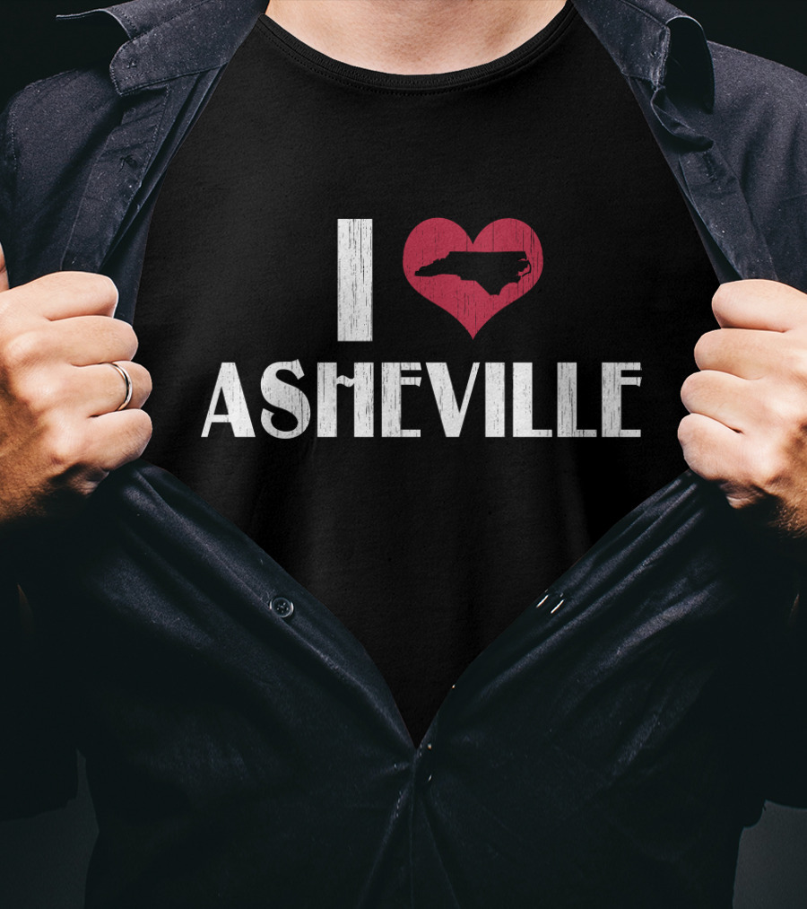 I Love Asheville NC Distressed Retro Style Heart Symbol With North Carolina Map T-Shirt