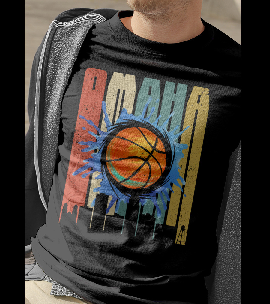 Omaha Basketball Skyline Vintage Splatter T-Shirt