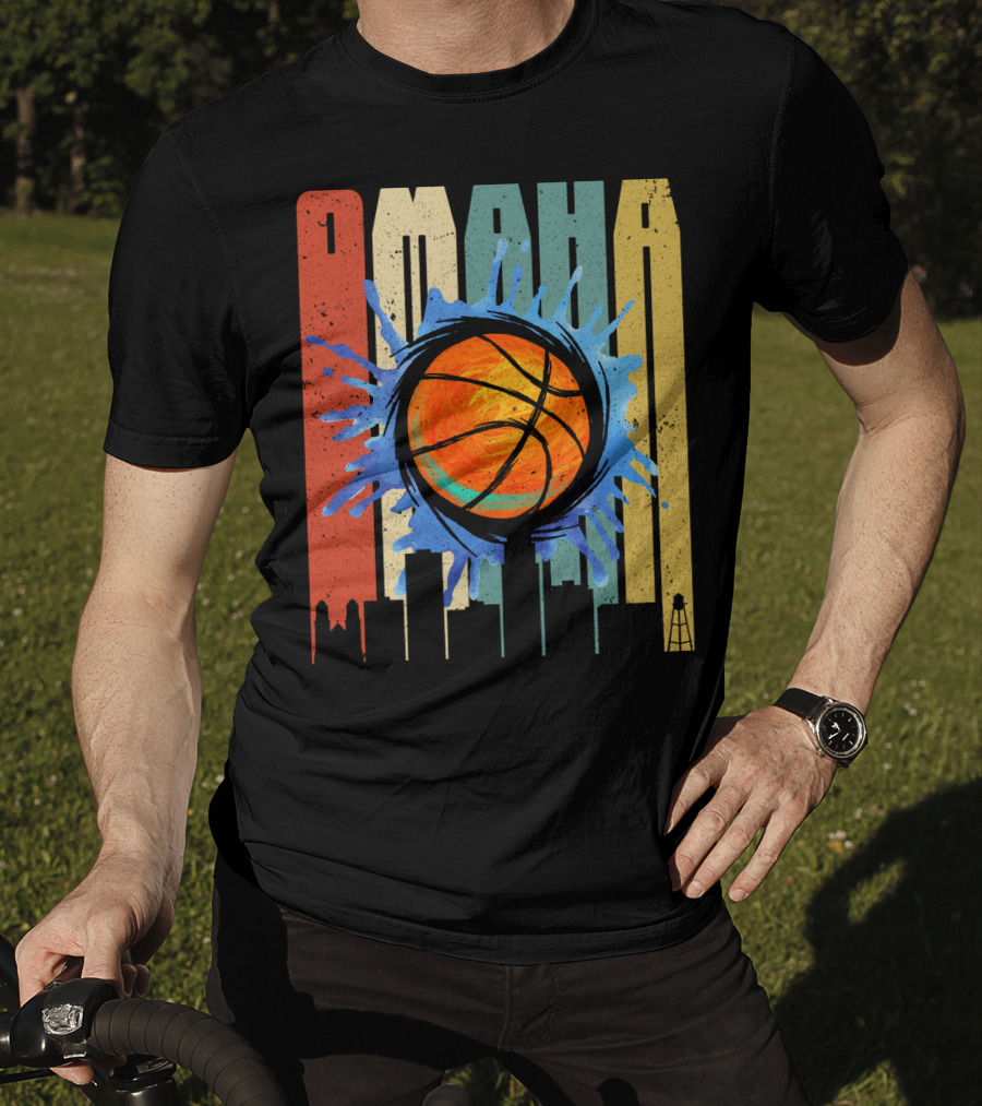 Omaha Basketball Skyline Vintage Splatter T-Shirt
