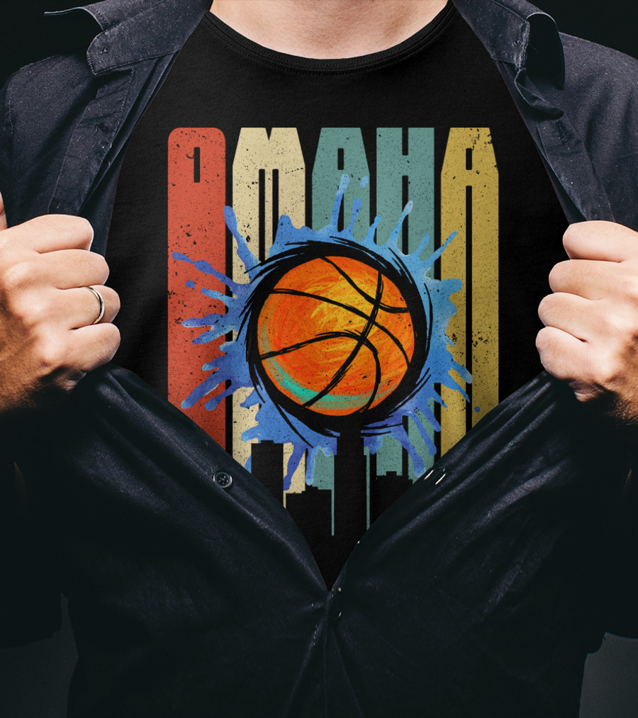 Omaha Basketball Skyline Vintage Splatter T-Shirt