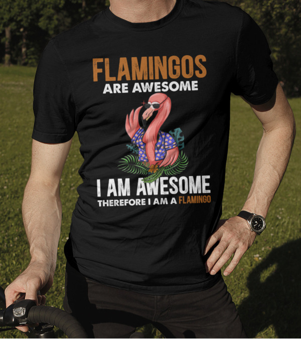 Flamingos Are Awesome Therefore I Am A Flamingo I Am Awesome Funny Bird Lover T-Shirt