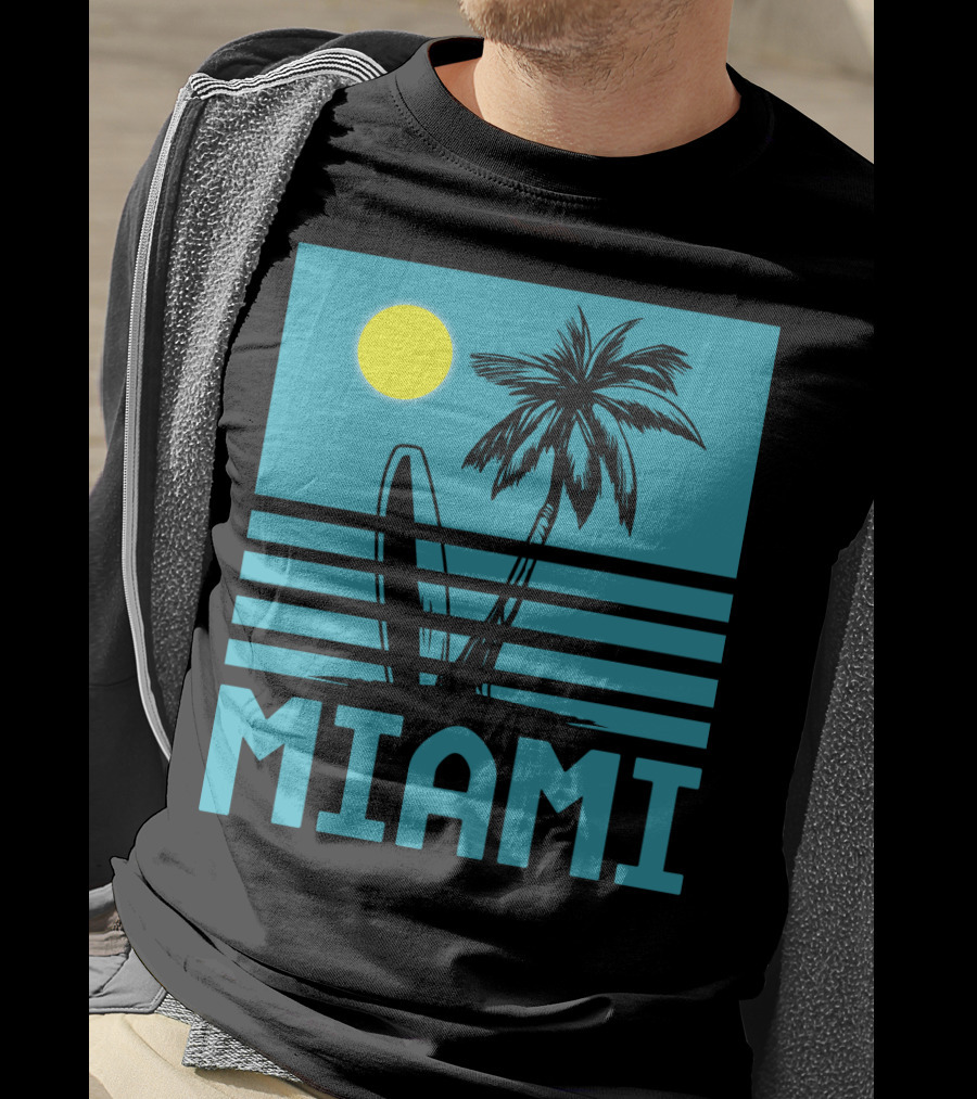 Miami Surf Palm Sunset Retro T-Shirt