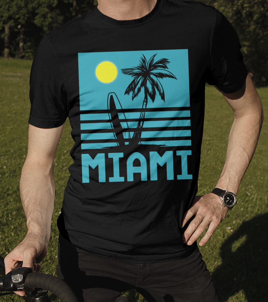 Miami Surf Palm Sunset Retro T-Shirt