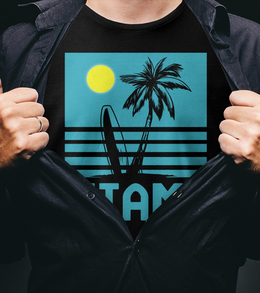 Miami Surf Palm Sunset Retro T-Shirt