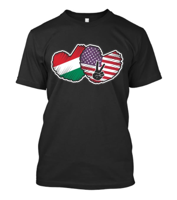 Peace Sign With Hungarian And American Heart-Shaped National Flags T-Shirt
