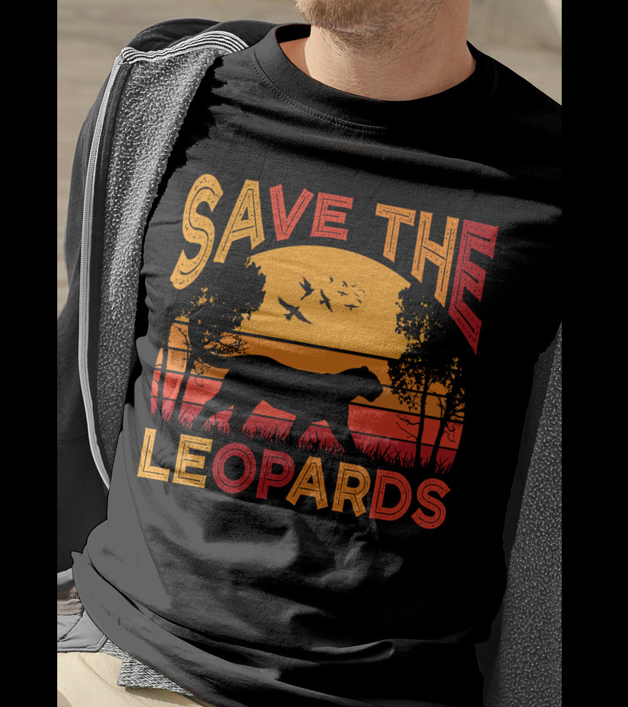 SAVE THE LEOPARDS Sunset Silhouette With Birds And Trees T-Shirt