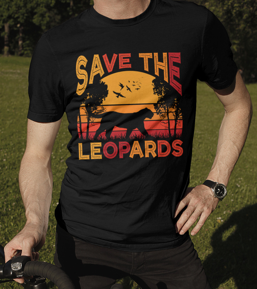 SAVE THE LEOPARDS Sunset Silhouette With Birds And Trees T-Shirt