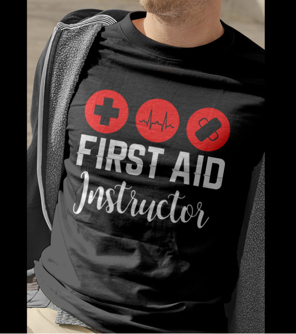 First Aid Instructor Cross Heartbeat Bandage Red Icons T-Shirt