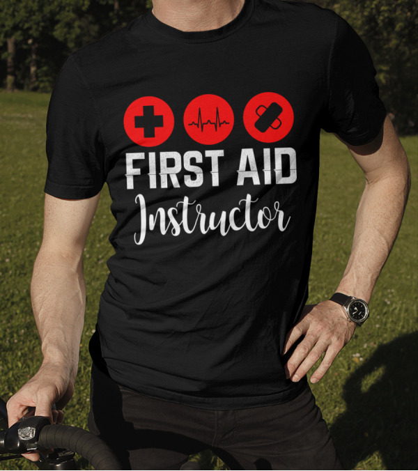 First Aid Instructor Cross Heartbeat Bandage Red Icons T-Shirt