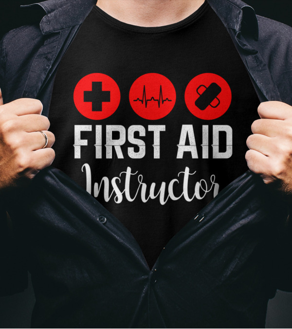 First Aid Instructor Cross Heartbeat Bandage Red Icons T-Shirt