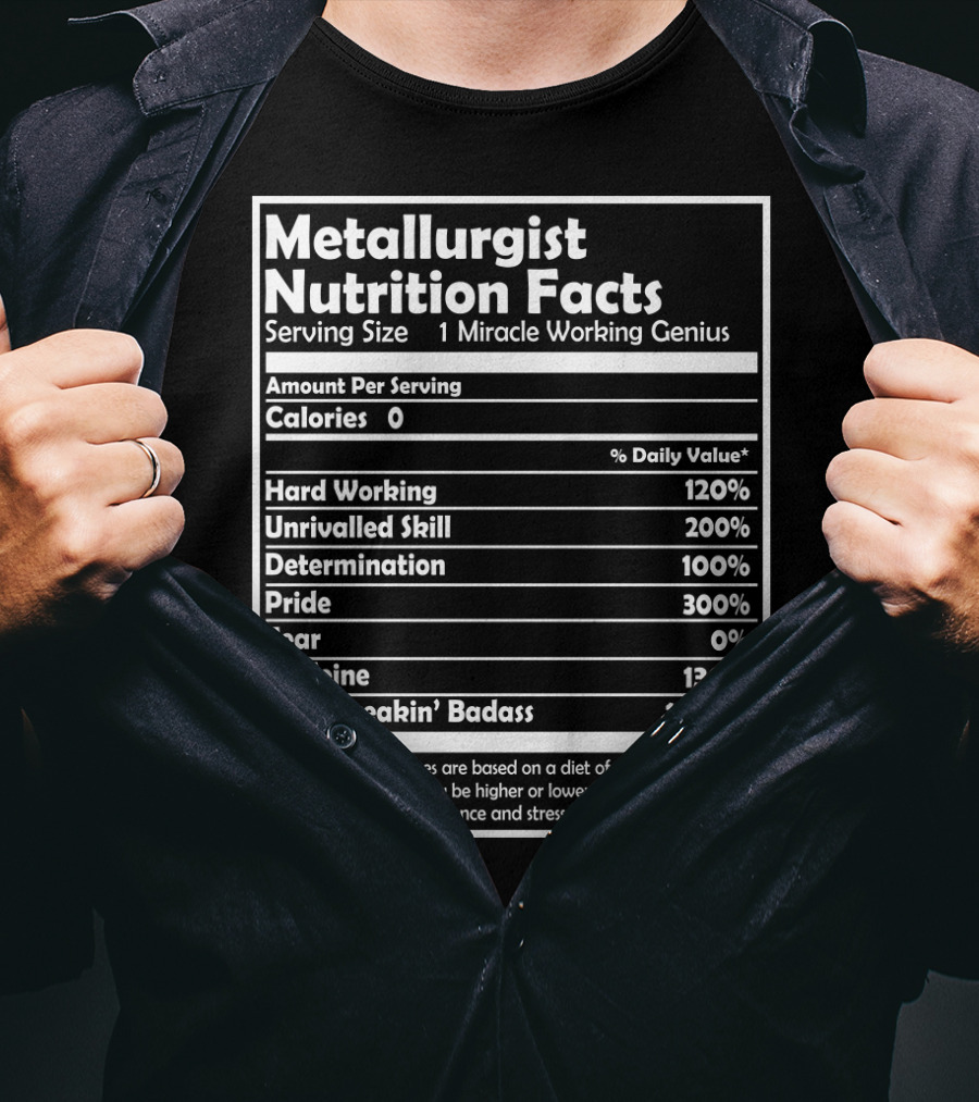 Metallurgist Nutrition Facts Miracle Working Genius 1000 Percent Freakin' Badass T-Shirt