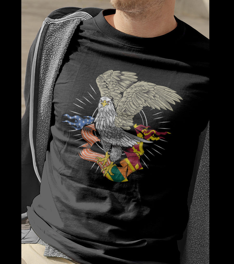 Sri Lankan American Flag Bald Eagle Fusion T-Shirt