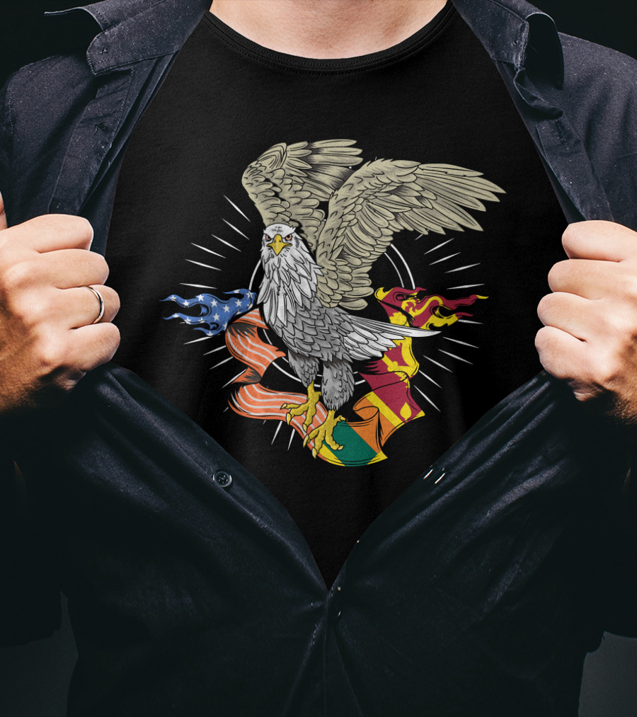 Sri Lankan American Flag Bald Eagle Fusion T-Shirt