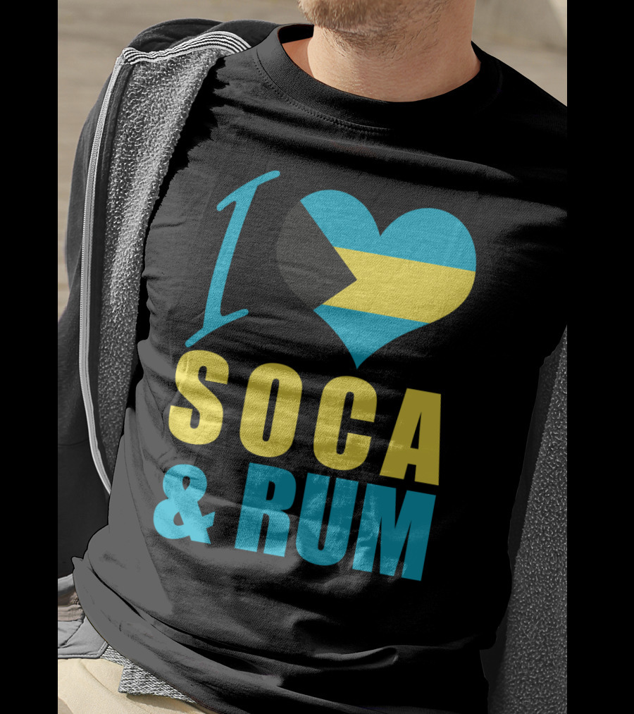 I Love Soca And Rum Bahamas Flag Heart T-Shirt