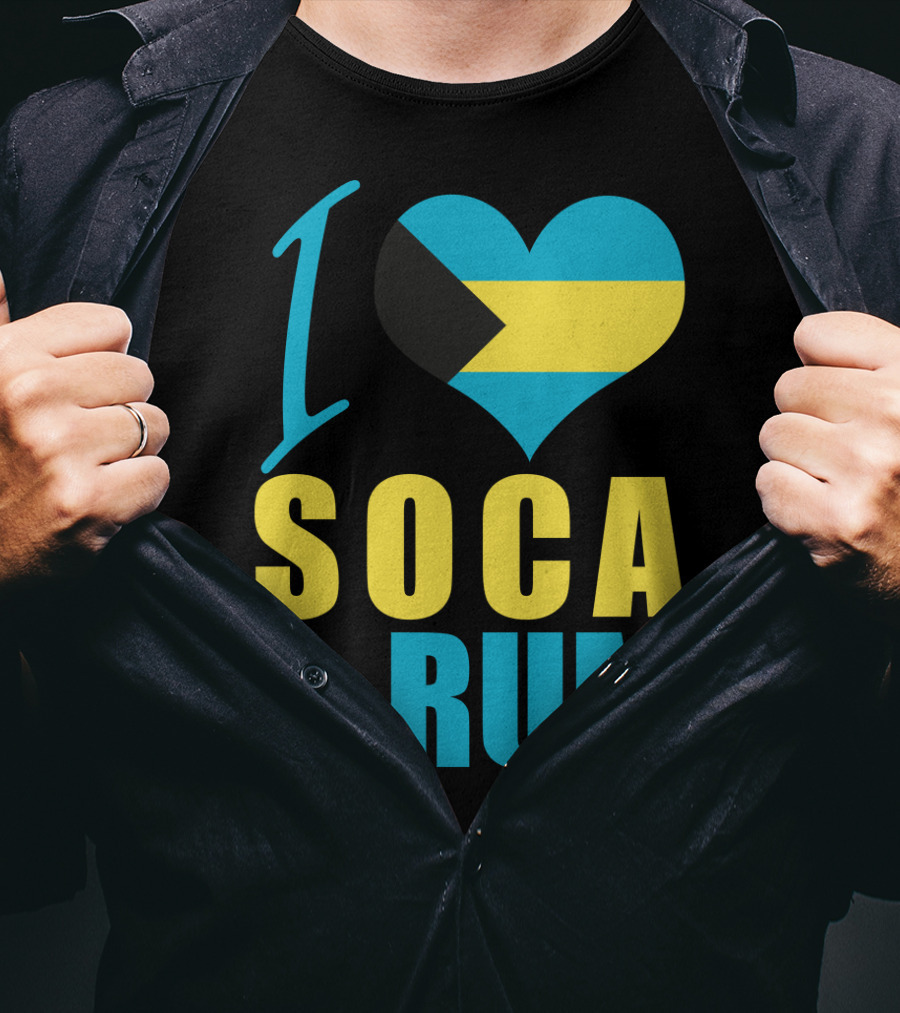 I Love Soca And Rum Bahamas Flag Heart T-Shirt