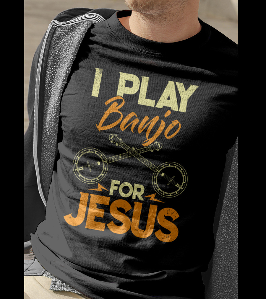 I Play Banjo For Jesus With Crossed Banjos In Orange T-Shirt