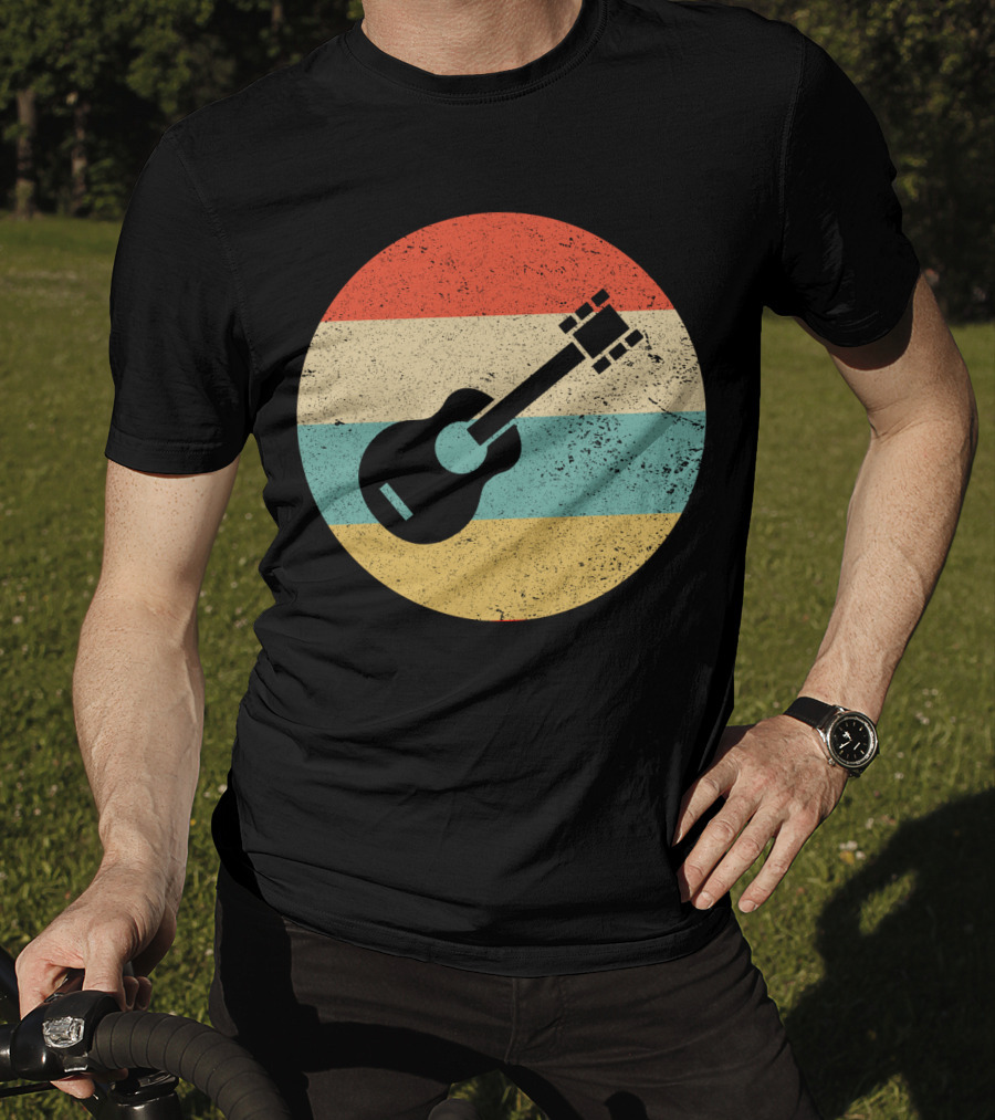 Vintage Retro Guitar Silhouette With Striped Circle T-Shirt