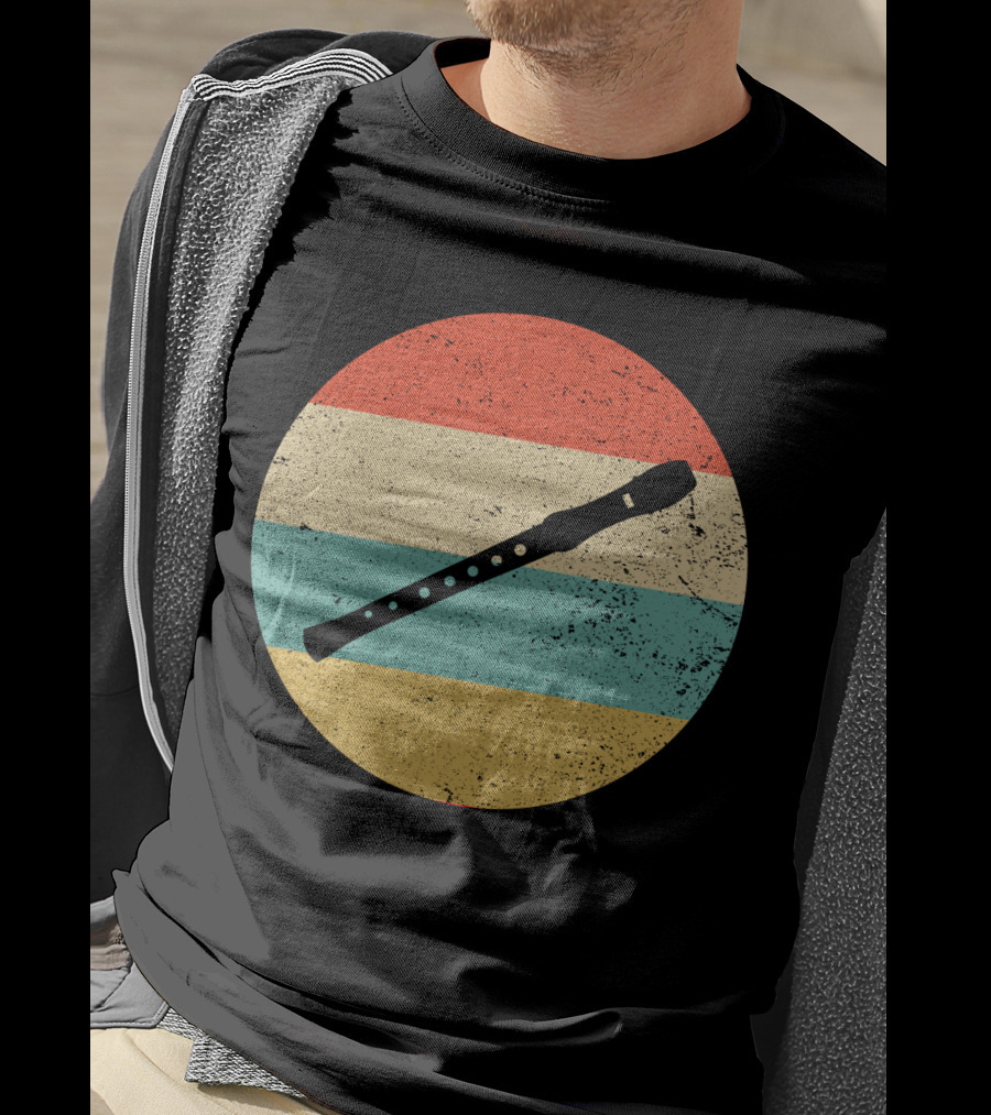 Vintage Retro Flute Circle With Stripes T-Shirt