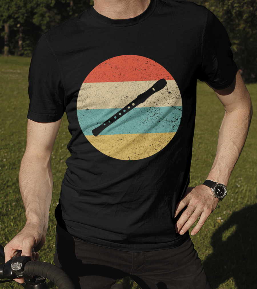 Vintage Retro Flute Circle With Stripes T-Shirt