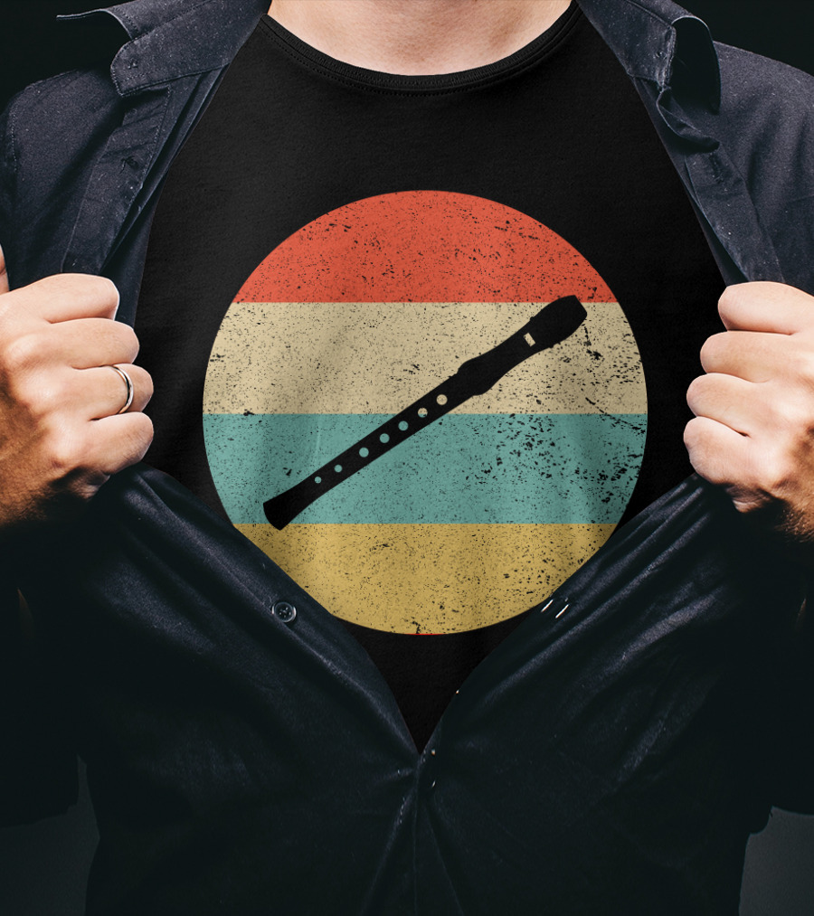 Vintage Retro Flute Circle With Stripes T-Shirt