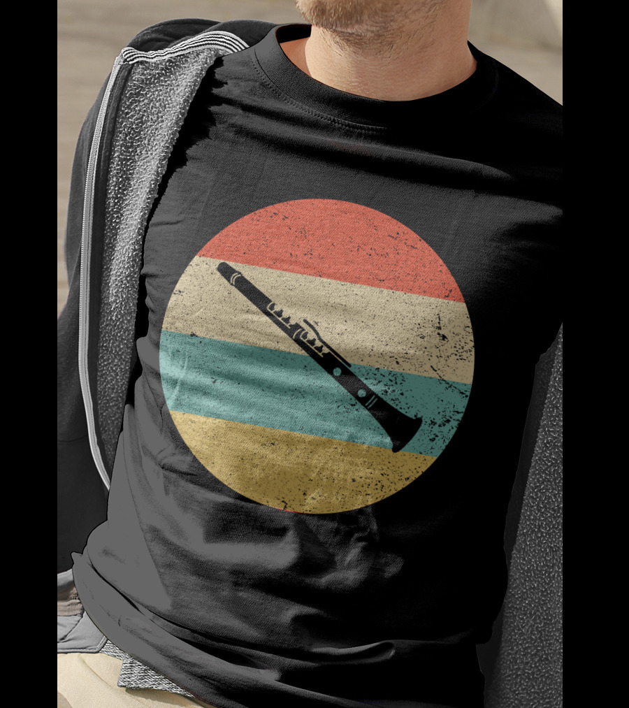 Vintage Retro Clarinet Stripes Circle T-Shirt