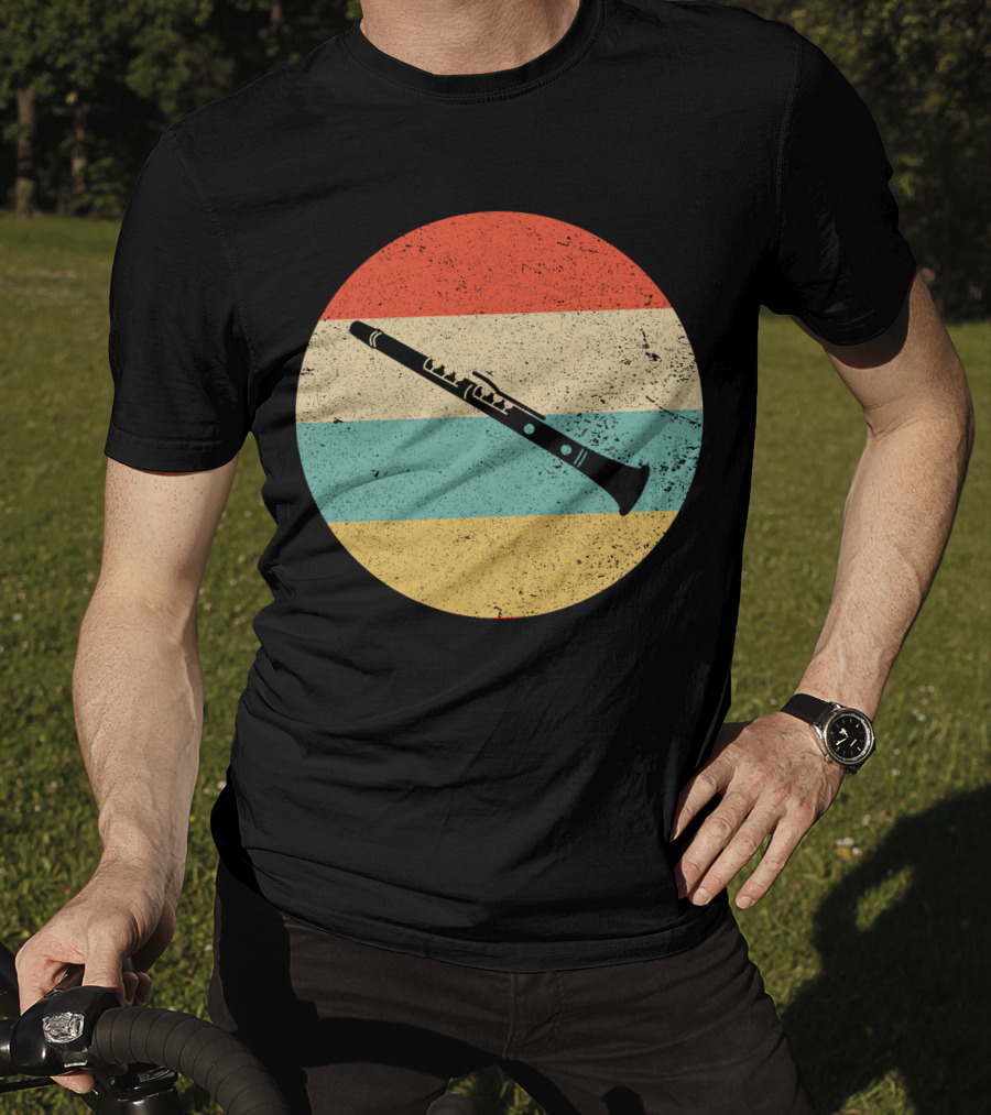 Vintage Retro Clarinet Stripes Circle T-Shirt