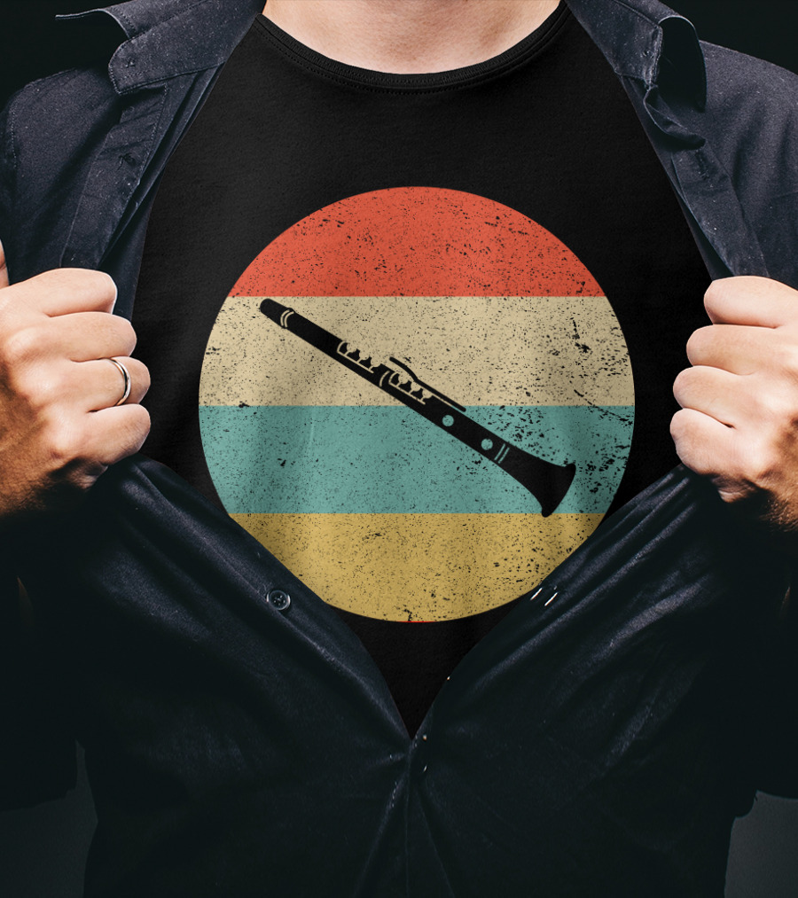 Vintage Retro Clarinet Stripes Circle T-Shirt