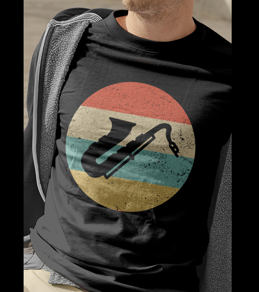 Retro Saxophone Circle Stripes Vintage T-Shirt