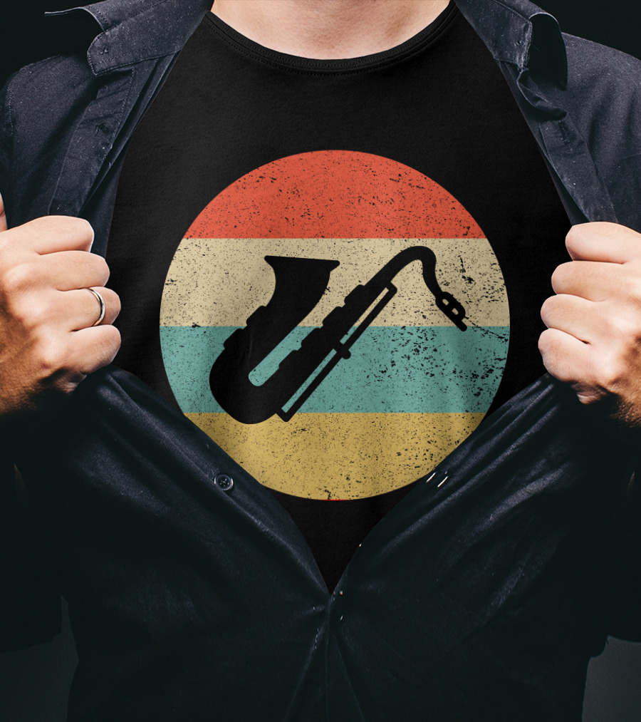 Retro Saxophone Circle Stripes Vintage T-Shirt