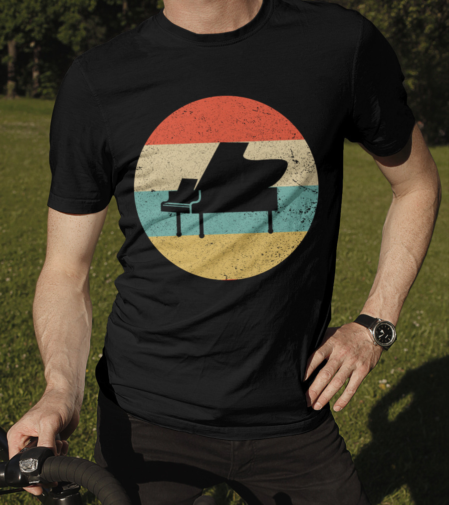 Vintage Retro Piano Silhouette With Stripes T-Shirt