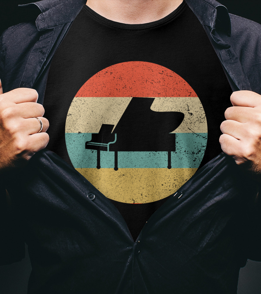 Vintage Retro Piano Silhouette With Stripes T-Shirt