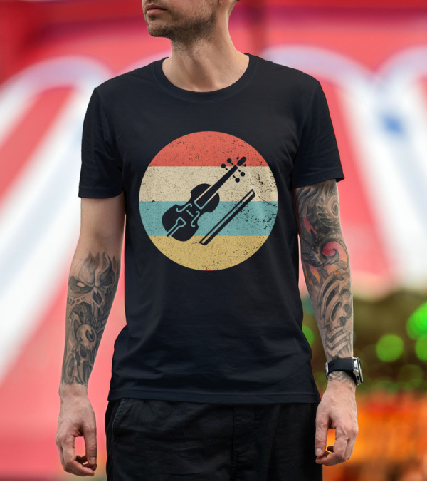 Premium T-Shirt: Vintage Retro Viola Instrument Silhouette with Stripes T-Shirt Vintage Retro Viola Instrument Silhouette with Stripes T-Shirt